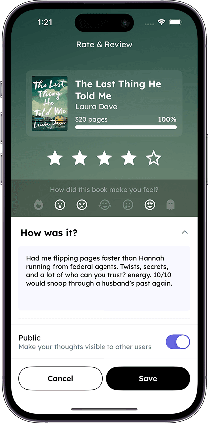 screenshot showing a public book review